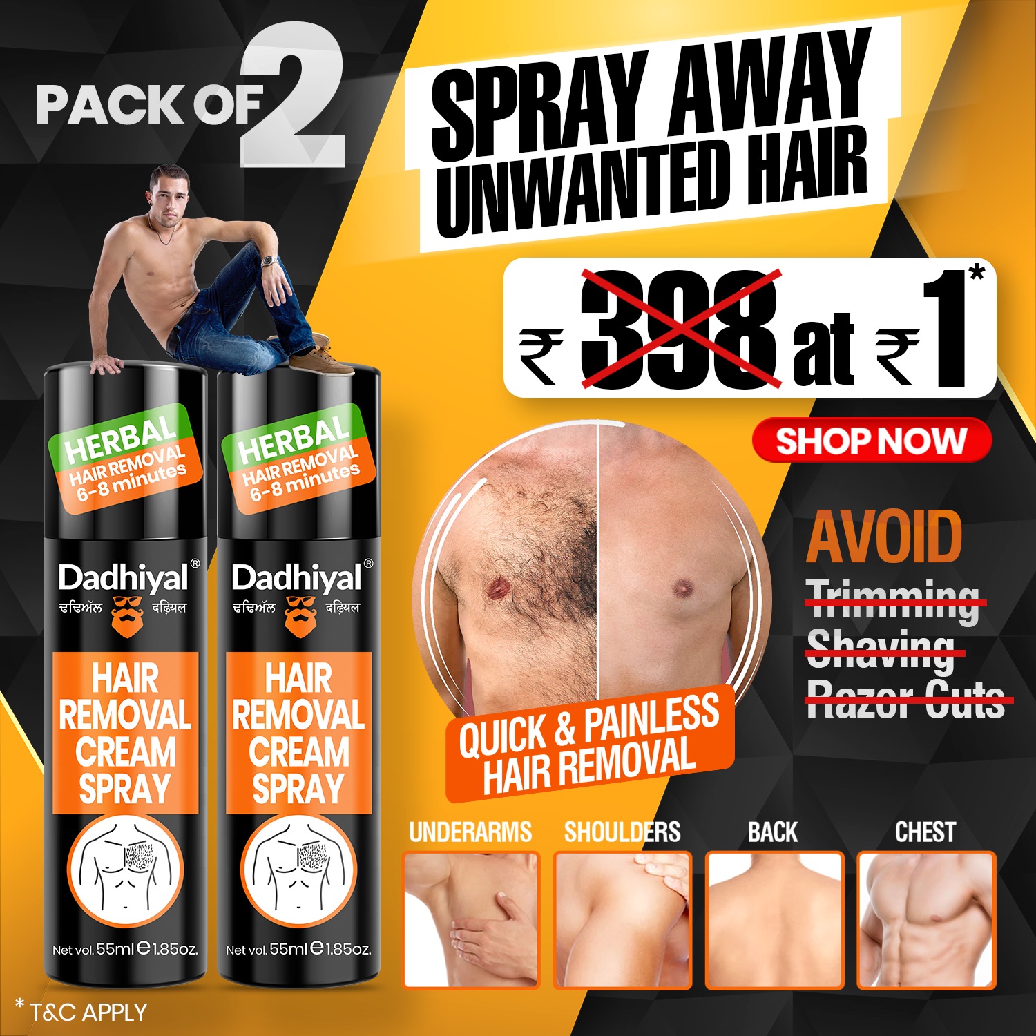 Hair Removal Cream Spray Pack Of 2 At Rs-1