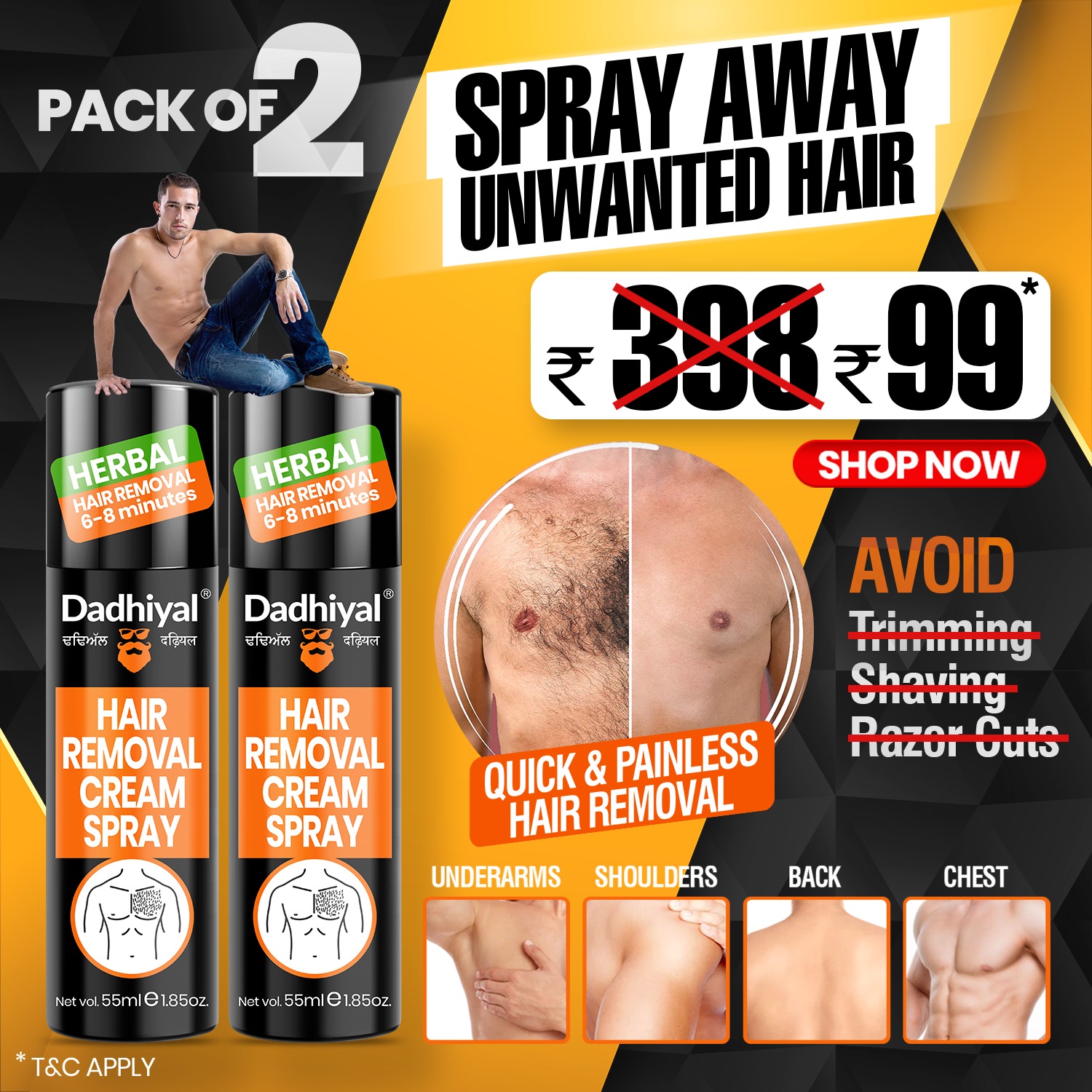 Hair Removal Cream Spray Pack Of 2 At Rs-99